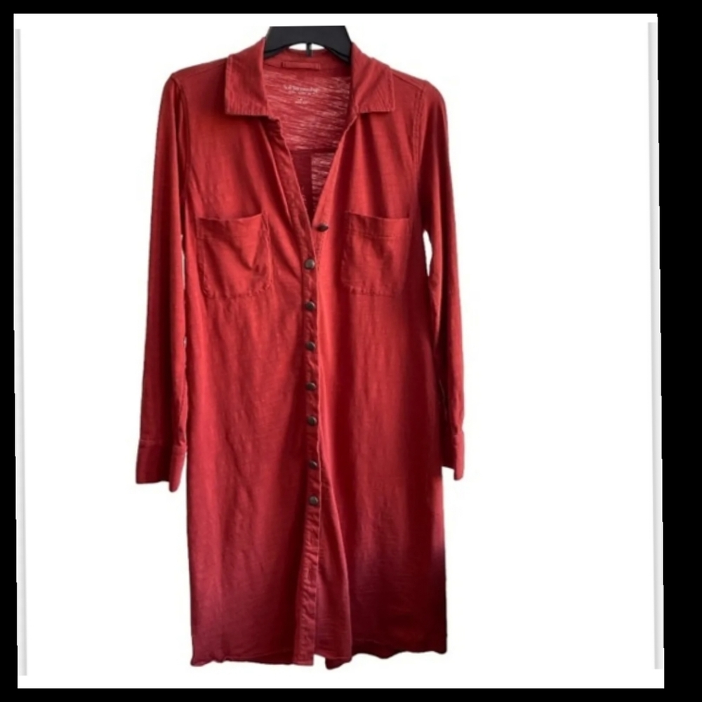 Essential Fall Soft Surroundings Coral Button Shirt Dress Roll tab Sleeves Small